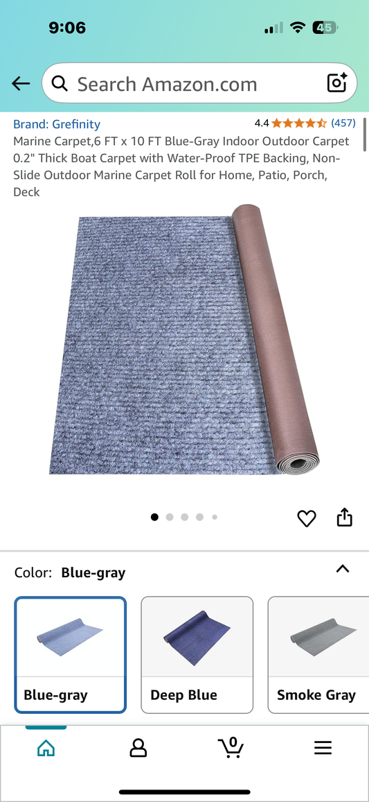 Marine Carpet,6 FT x 10 FT Blue-Gray Indoor Outdoor Carpet with Water-Proof TPE Backing, Non-Slide Outdoor Marine Carpet Roll for Home, Patio, Porch, Deck (G850)