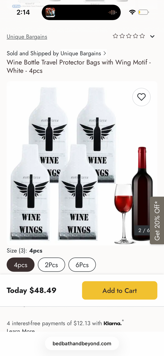 Wine Bottle Travel Protector Bags with Wing Motif - White - 4pcs (Copy)