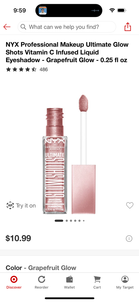 NYX Professional Makeup Ultimate Glow Shots Vitamin C Infused Liquid Eyeshadow - Grapefruit Glow - 0.25 fl oz