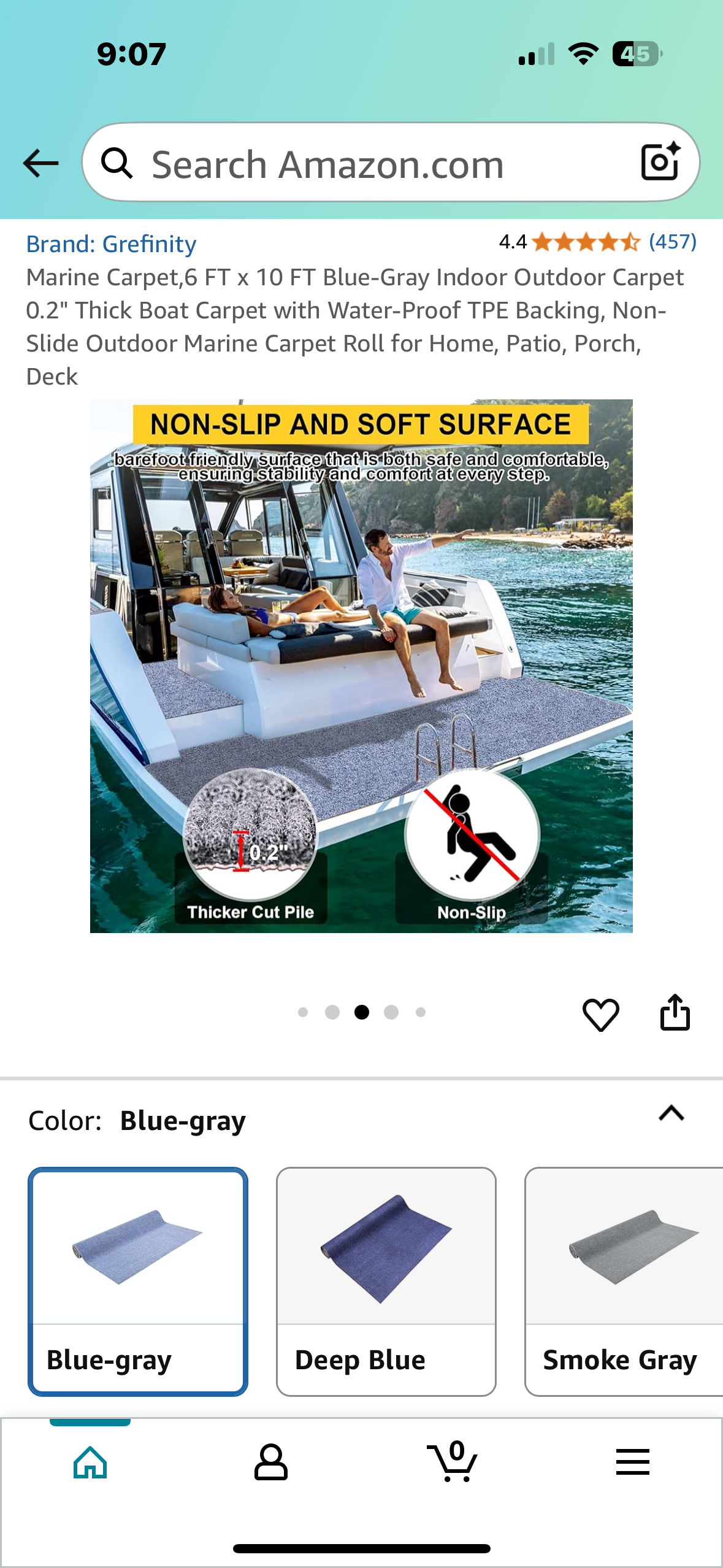 Marine Carpet,6 FT x 10 FT Blue-Gray Indoor Outdoor Carpet with Water-Proof TPE Backing, Non-Slide Outdoor Marine Carpet Roll for Home, Patio, Porch, Deck (G850)