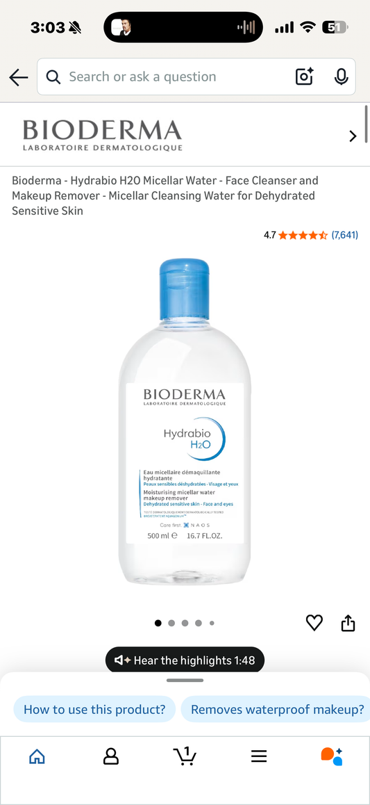 Bioderma - Hydrabio H2O Micellar Water - Face Cleanser and Makeup Remover - Micellar Cleansing Water for Dehydrated Sensitive Skin