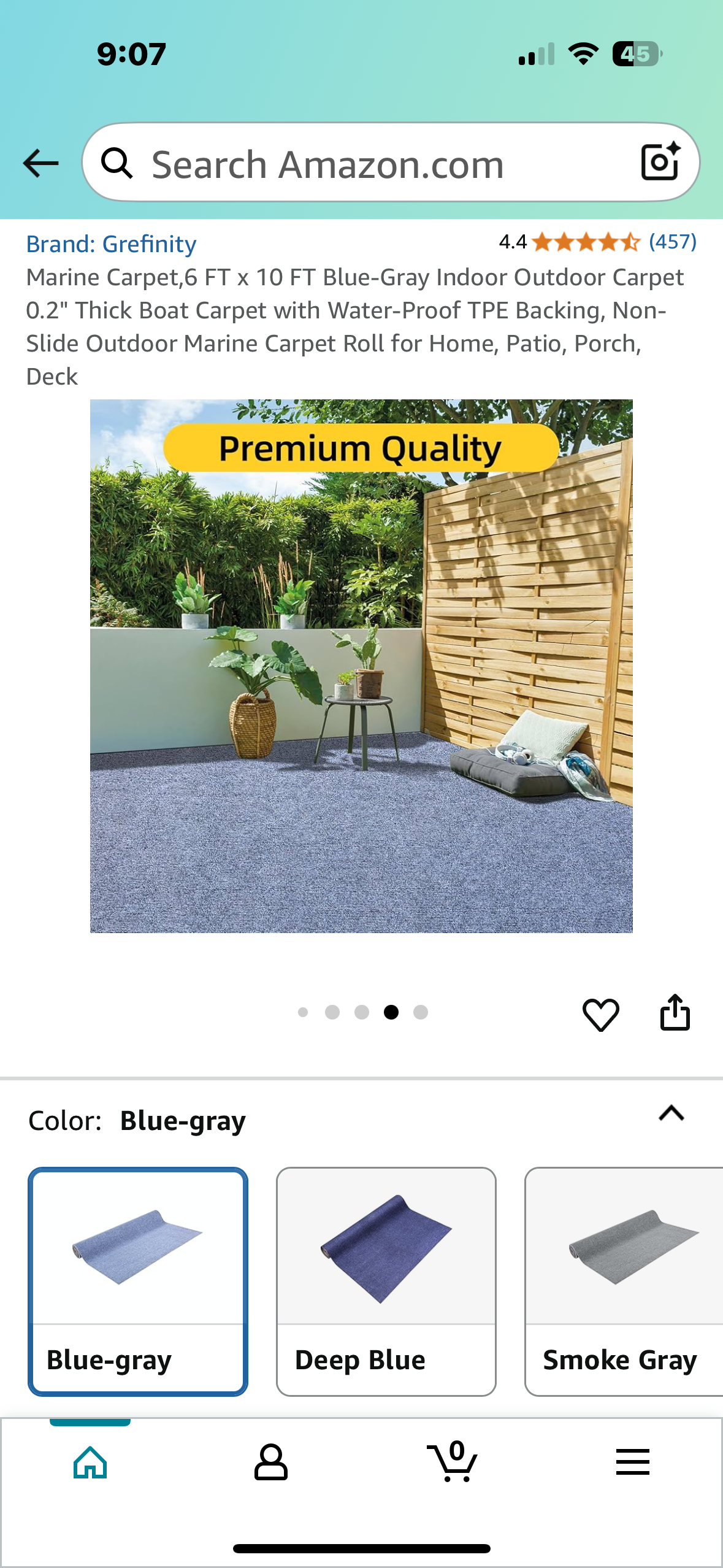 Marine Carpet,6 FT x 10 FT Blue-Gray Indoor Outdoor Carpet with Water-Proof TPE Backing, Non-Slide Outdoor Marine Carpet Roll for Home, Patio, Porch, Deck (G850)