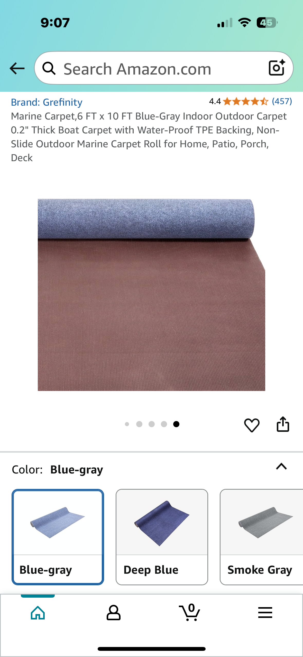 Marine Carpet,6 FT x 10 FT Blue-Gray Indoor Outdoor Carpet with Water-Proof TPE Backing, Non-Slide Outdoor Marine Carpet Roll for Home, Patio, Porch, Deck (G850)