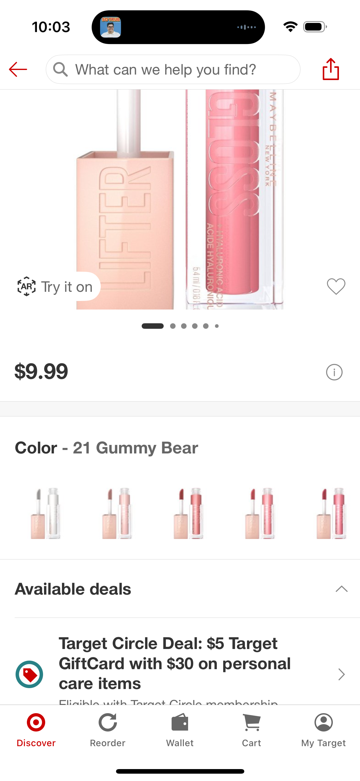 Maybelline Lifter Gloss Plumping Lip Gloss with Hyaluronic Acid - 21 Gummy Bear - 0.18 fl oz