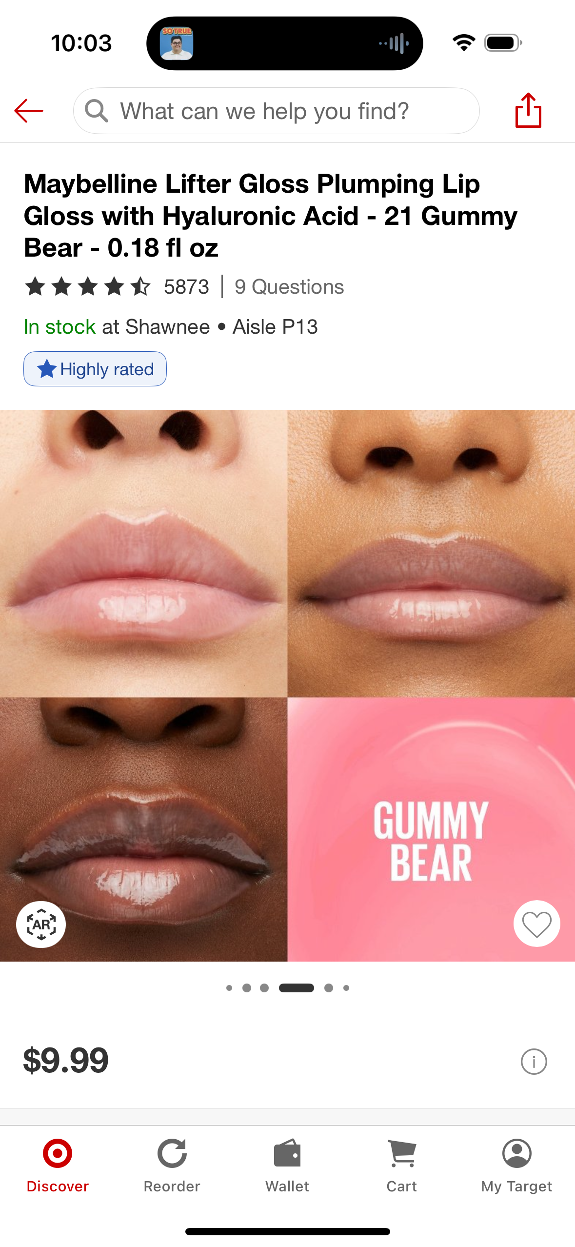 Maybelline Lifter Gloss Plumping Lip Gloss with Hyaluronic Acid - 21 Gummy Bear - 0.18 fl oz