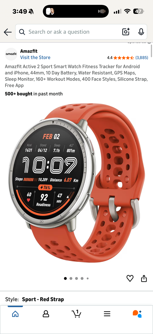 Amazfit Active 2 Sport Smart Watch Fitness Tracker for Android and iPhone, 44mm, 10 Day Battery, Water Resistant, GPS Maps, Sleep Monitor, 160+ Workout Modes, 400 Face Styles, Silicone Strap, Free App