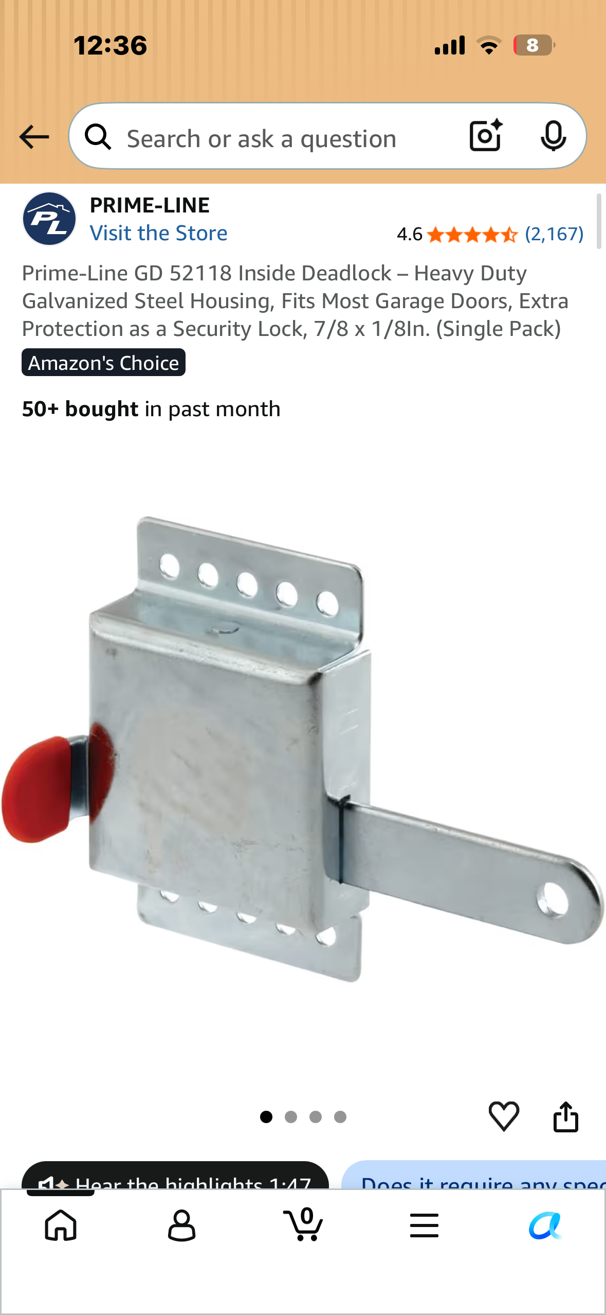 Garage Door Side Deadlock – Heavy Duty Galvanized Steel Housing, Fits Most Garage Doors, Extra Protection as a Security Lock, 7/8 x 1/8In. (Single Pack)