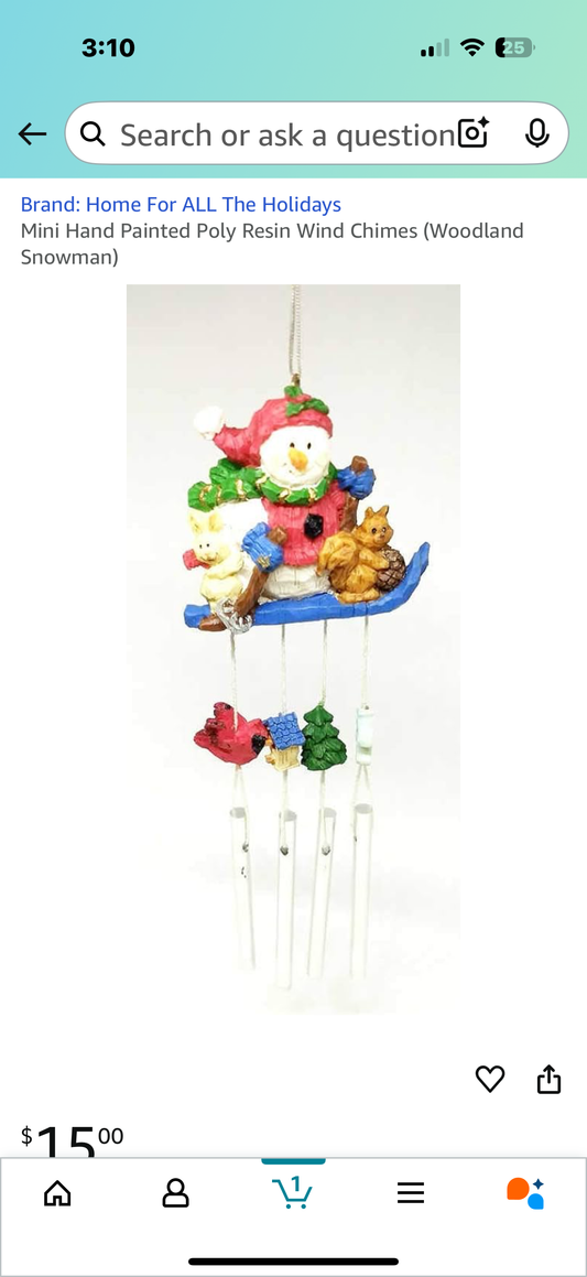 Mini Hand Painted Poly Resin Wind Chimes (Woodland Snowman)