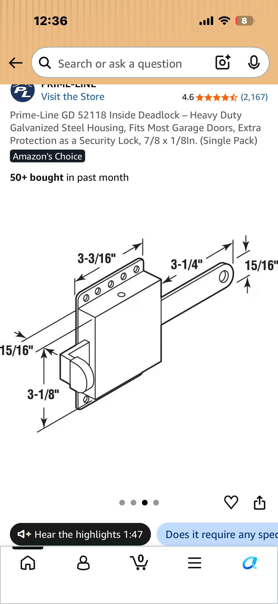 Garage Door Side Deadlock – Heavy Duty Galvanized Steel Housing, Fits Most Garage Doors, Extra Protection as a Security Lock, 7/8 x 1/8In. (Single Pack)