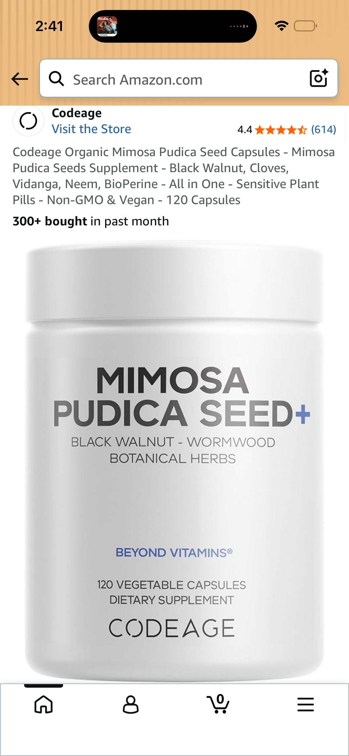 Codeage Organic Mimosa Pudica Seed Capsules - Mimosa Pudica Seeds Supplement (Expires 09/28/2027)a, Neem, BioPerine - All in One - Sensitive Plant Pills - Non-GMO & Vegan - 120 Capsules