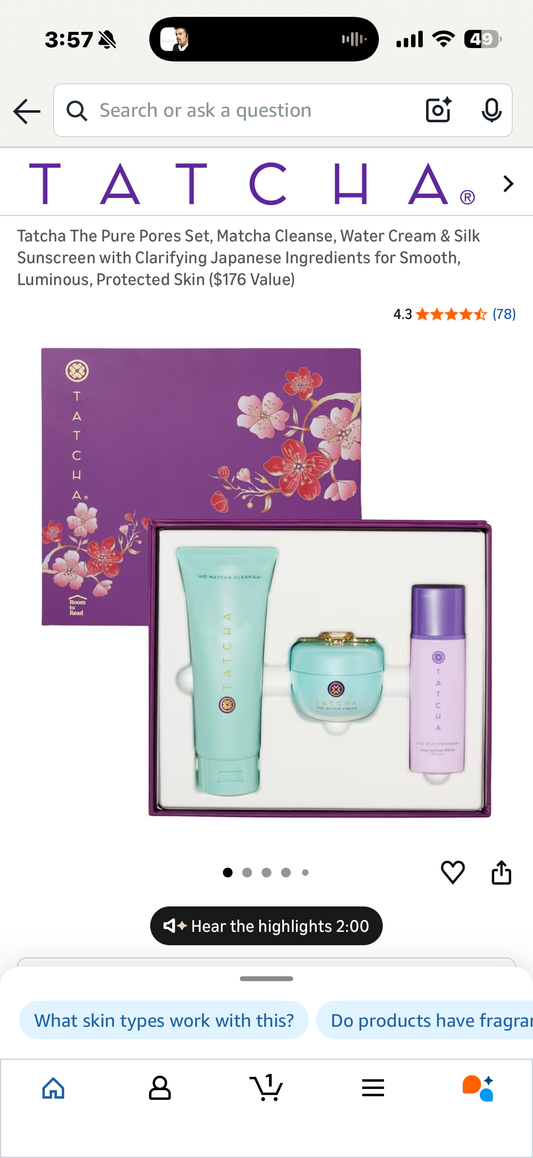 Tatcha The Pure Pores Set, Matcha Cleanse, Water Cream & Silk Sunscreen with Clarifying Japanese Ingredients for Smooth, Luminous, Protected Skin ($176 Value)