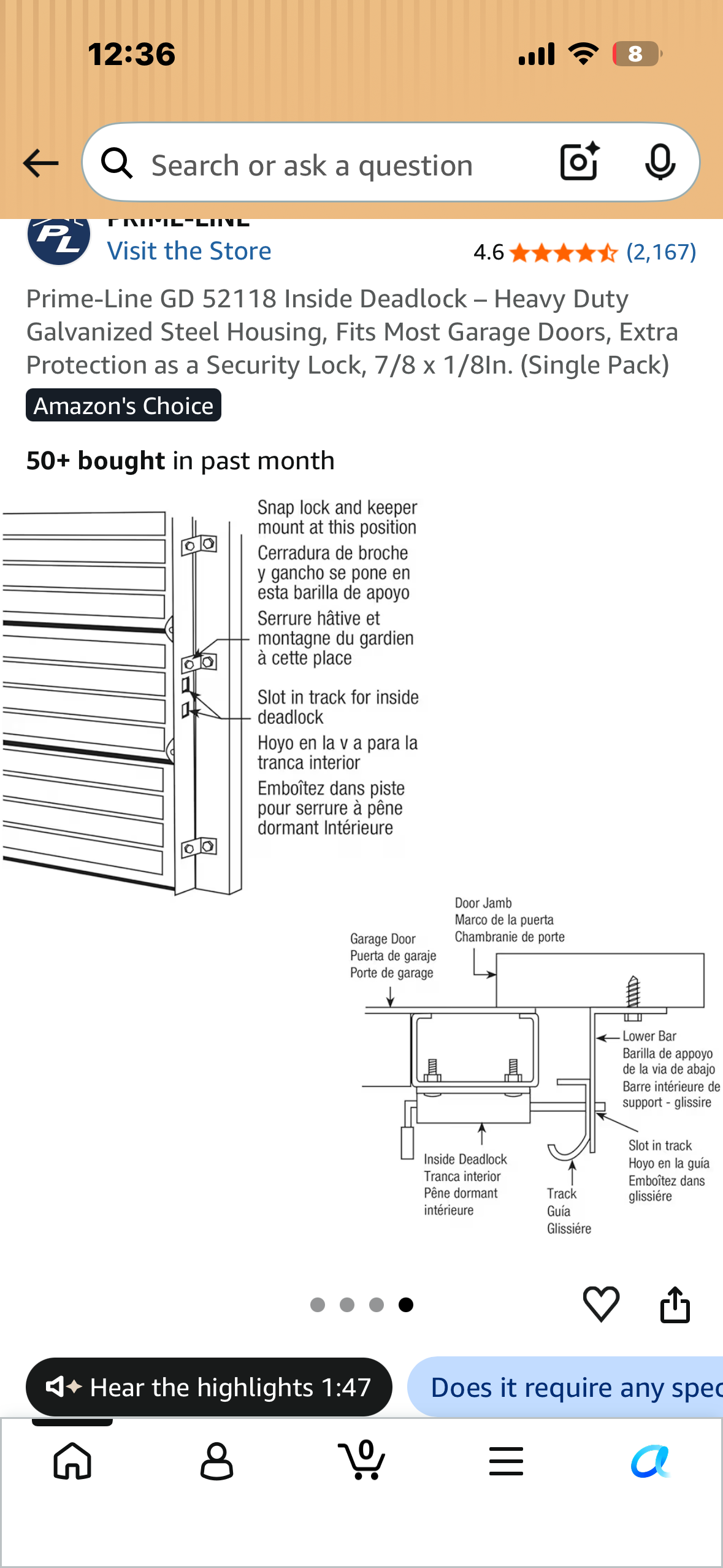 Garage Door Side Deadlock – Heavy Duty Galvanized Steel Housing, Fits Most Garage Doors, Extra Protection as a Security Lock, 7/8 x 1/8In. (Single Pack)