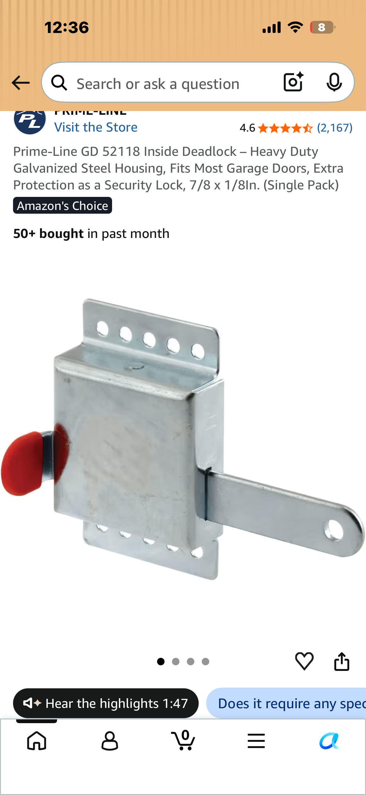 Garage Door Side Deadlock – Heavy Duty Galvanized Steel Housing, Fits Most Garage Doors, Extra Protection as a Security Lock, 7/8 x 1/8In. (Single Pack)