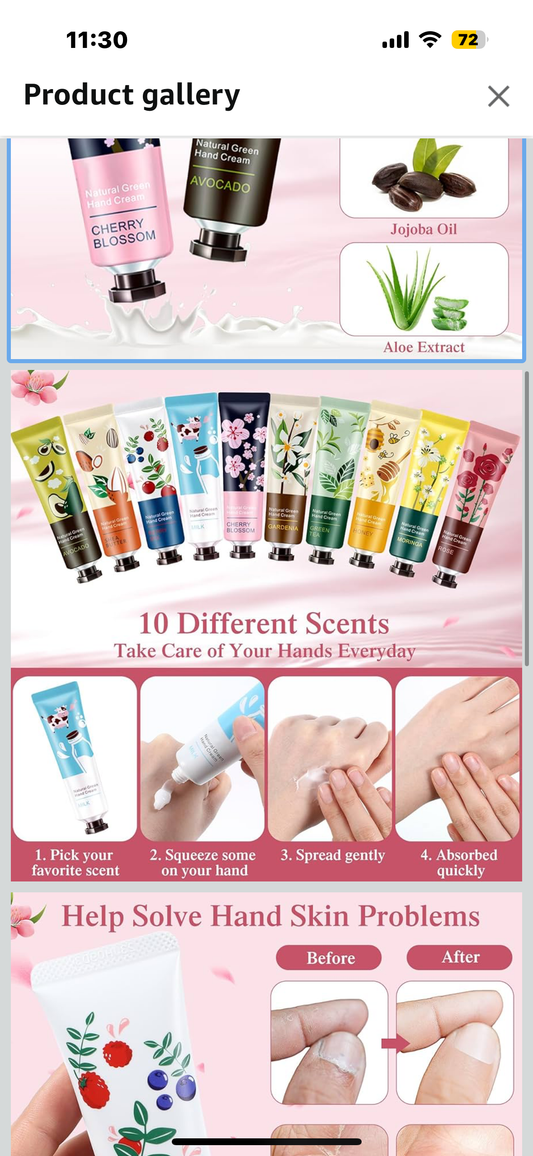 10 pack Hand Cream with Vitamin E, Shea Butter, Joboba Oil and Aloe