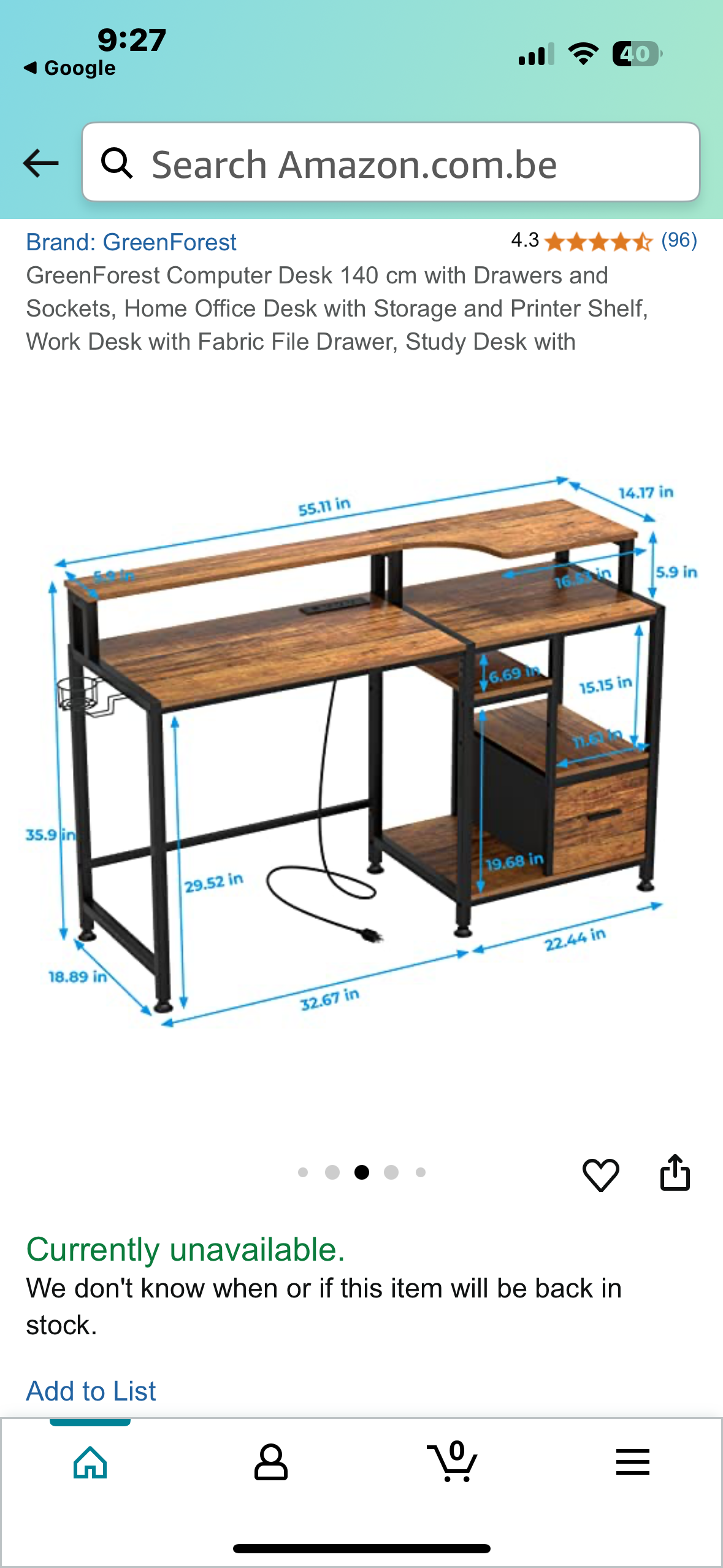 GreenForest Computer Desk 140 cm with Drawers and Sockets, Home Office Desk with Storage and Printer Shelf, Work Desk with Fabric File Drawer, Study Desk with (O444)