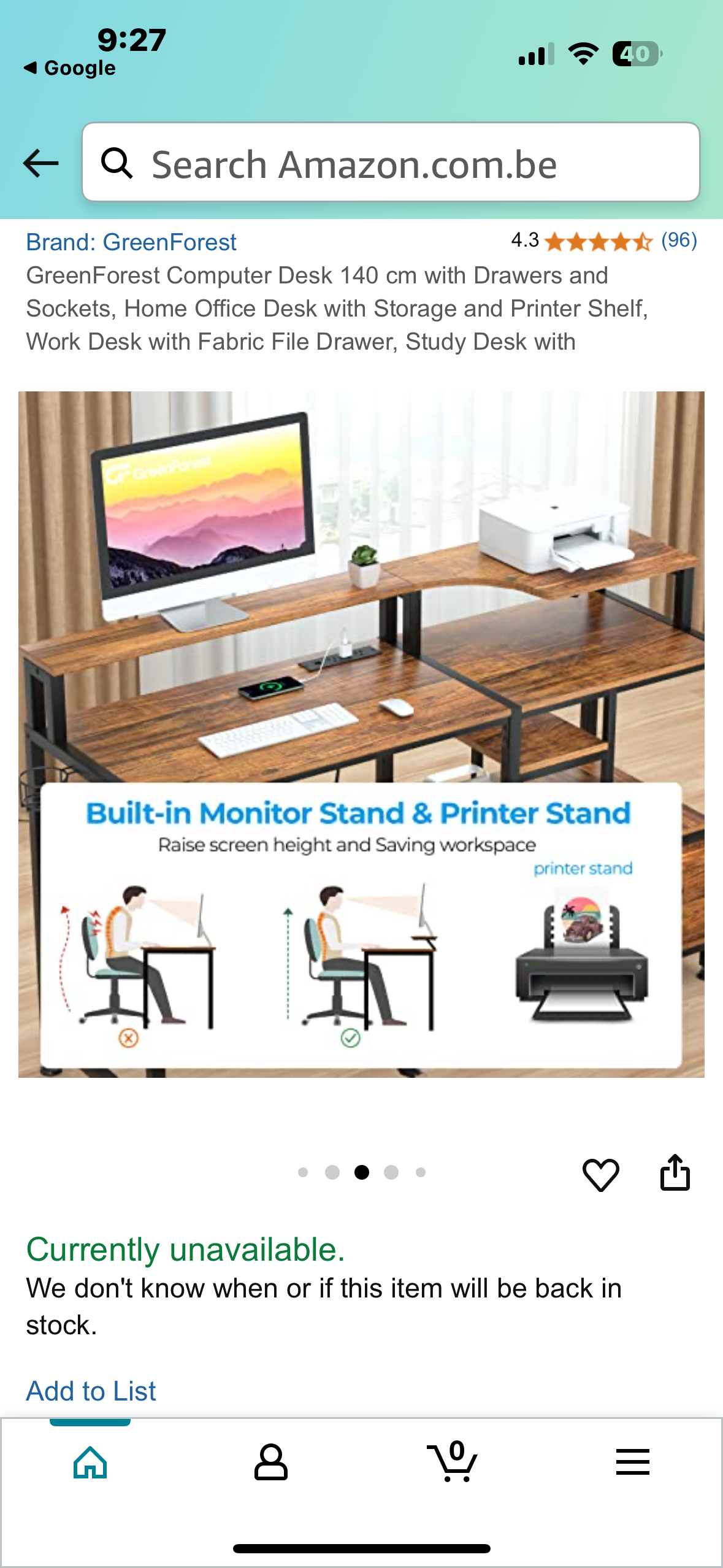 GreenForest Computer Desk 140 cm with Drawers and Sockets, Home Office Desk with Storage and Printer Shelf, Work Desk with Fabric File Drawer, Study Desk with (O444)