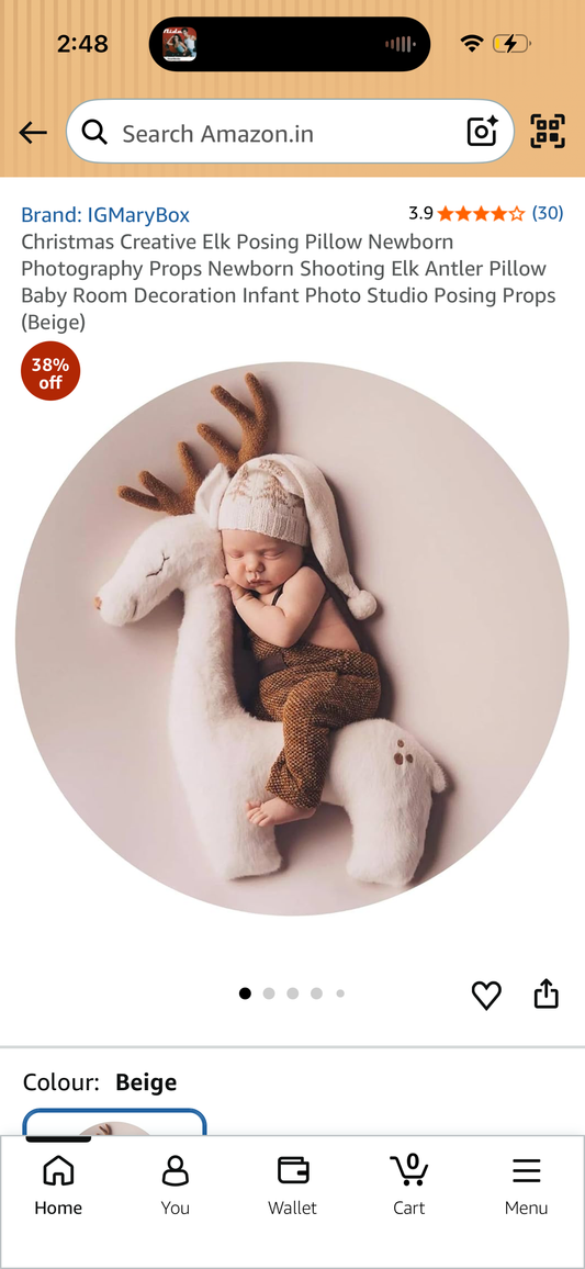 Christmas Creative Elk Posing Pillow Newborn Photography Props Newborn Shooting Elk Antler Pillow Baby Room Decoration Infant Photo Studio Posing Props (Beige)