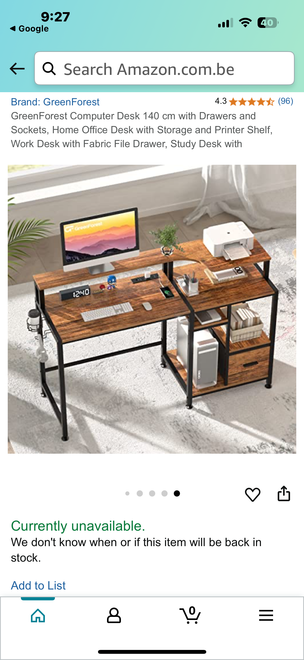 GreenForest Computer Desk 140 cm with Drawers and Sockets, Home Office Desk with Storage and Printer Shelf, Work Desk with Fabric File Drawer, Study Desk with (O444)