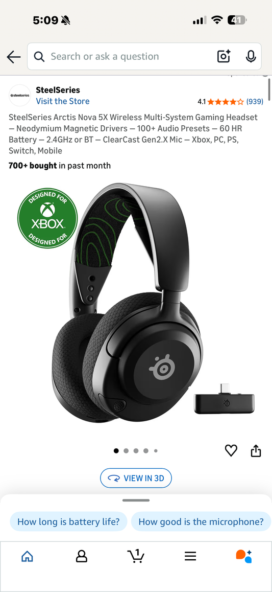 SteelSeries Arctis Nova 5X Wireless Multi-System Gaming Headset — Neodymium Magnetic Drivers — 100+ Audio Presets — 60 HR Battery — 2.4GHz or BT — ClearCast Gen2.X Mic — Xbox, PC, PS, Switch, Mobile