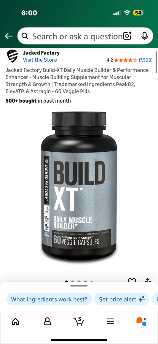 Jacked Factory Build-XT Daily Muscle Builder & Performance Enhancer - Muscle Building Supplement for Muscular Strength & Growth | Trademarked Ingredients Peak02, ElevATP, & Astragin - 60 Veggie Pills