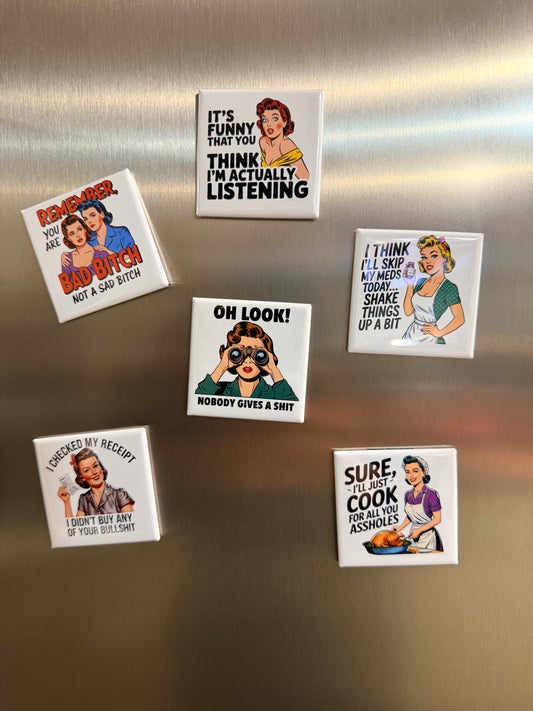 The Snarky Housewife Set of 6 Funny 2" x 2" Magnets