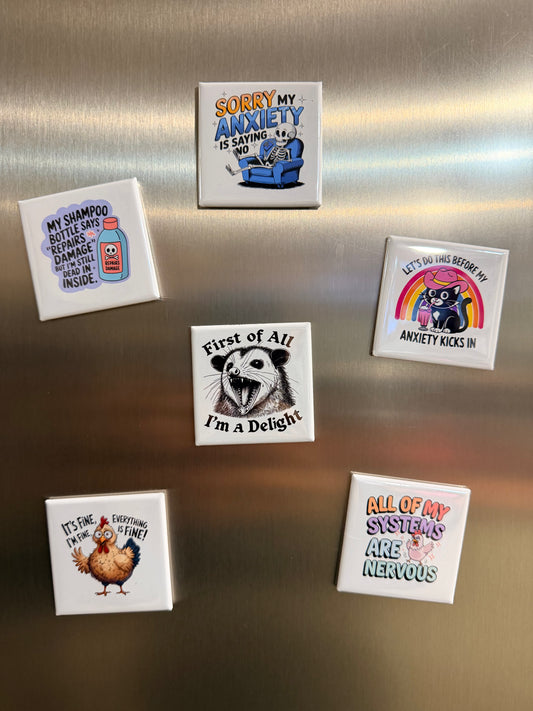 The Anxiety Set of 6 Funny 2" x 2" Magnets