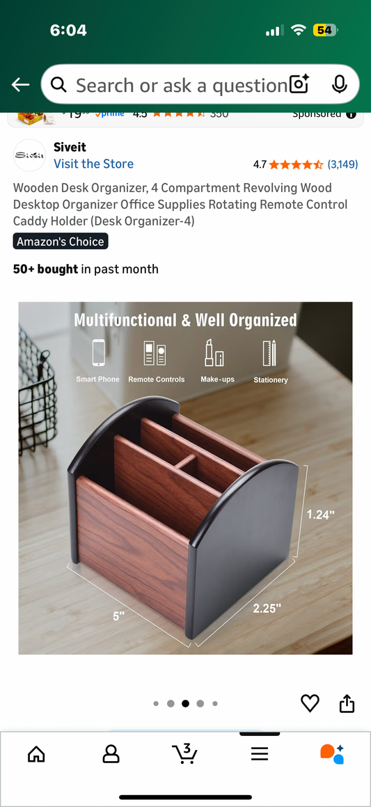 Wooden Desk Organizer, 4 Compartment Revolving Wood Desktop Organizer Office Supplies Rotating Remote Control Caddy Holder (Desk Organizer-4