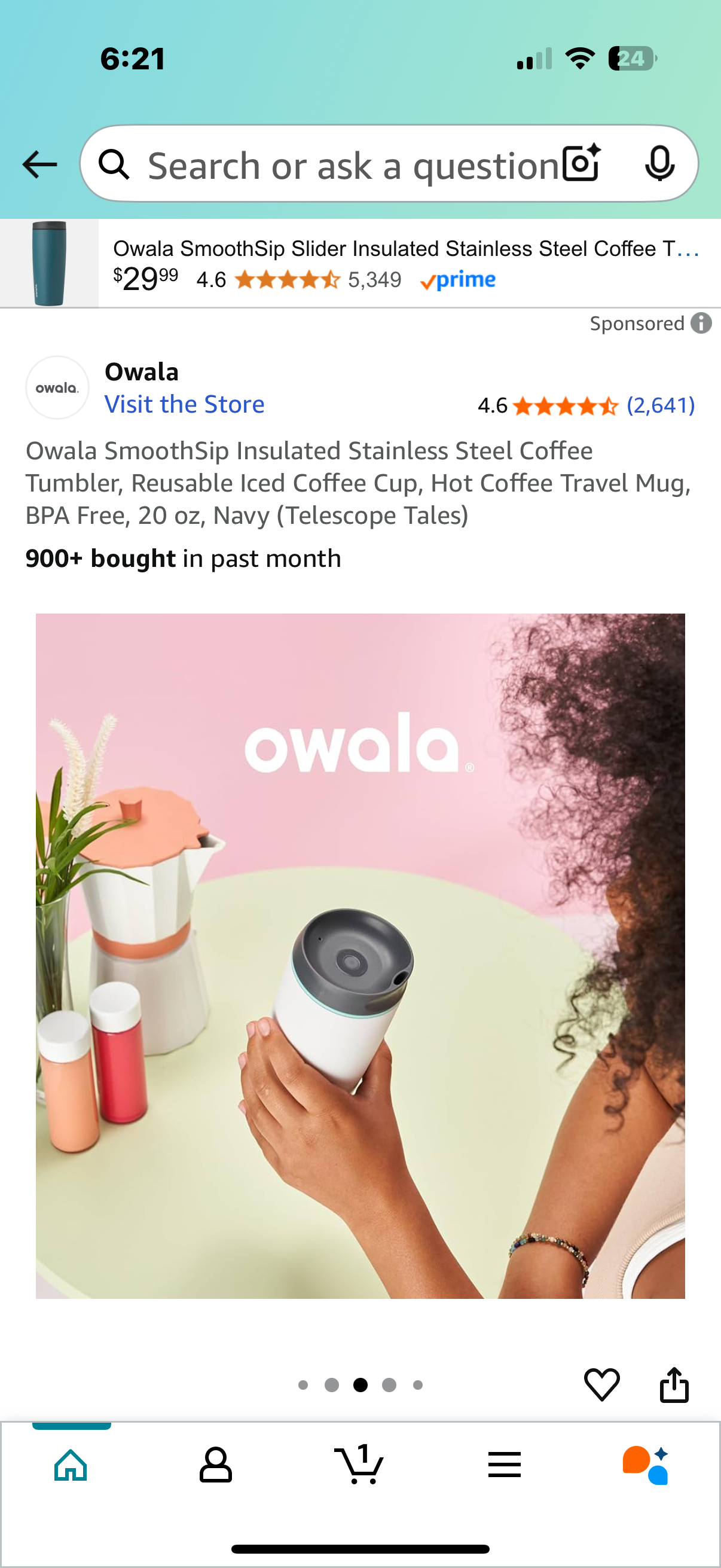 Owala SmoothSip Insulated Stainless Steel Coffee Tumbler, Reusable Iced Coffee Cup, Hot Coffee Travel Mug, BPA Free, 20 oz