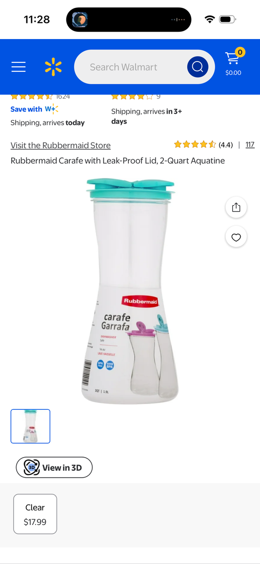Rubbermaid Carafe with Leak-Proof Lid, 2-Quart Aquatine