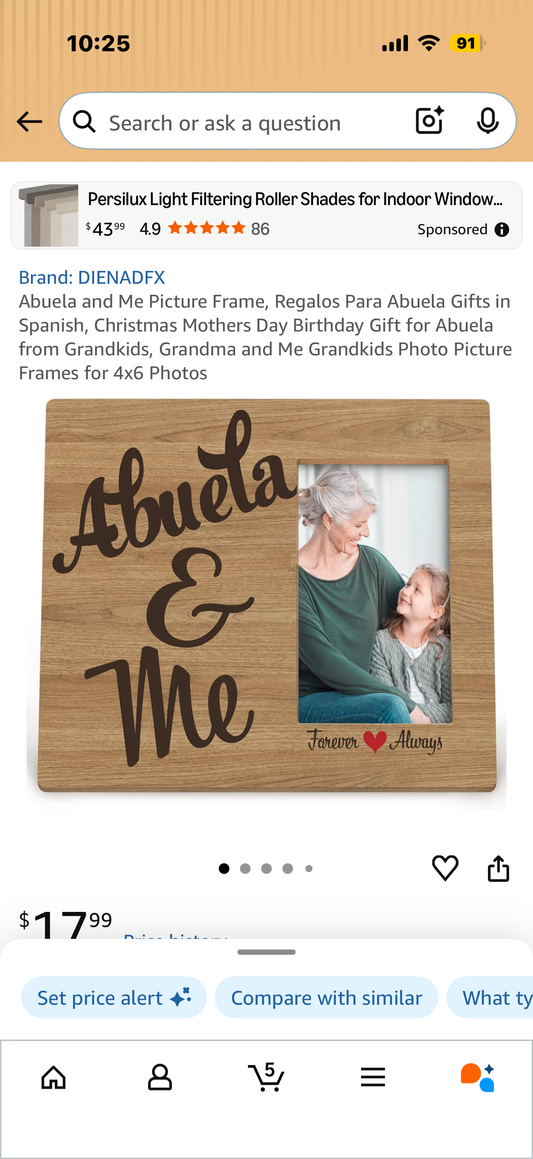 Abuela and Me Picture Frame, Regalos Para Abuela Gifts in Spanish, Christmas Mothers Day Birthday Gift for Abuela from Grandkids, Grandma and Me Grandkids Photo Picture Frames for 4x6 Photos