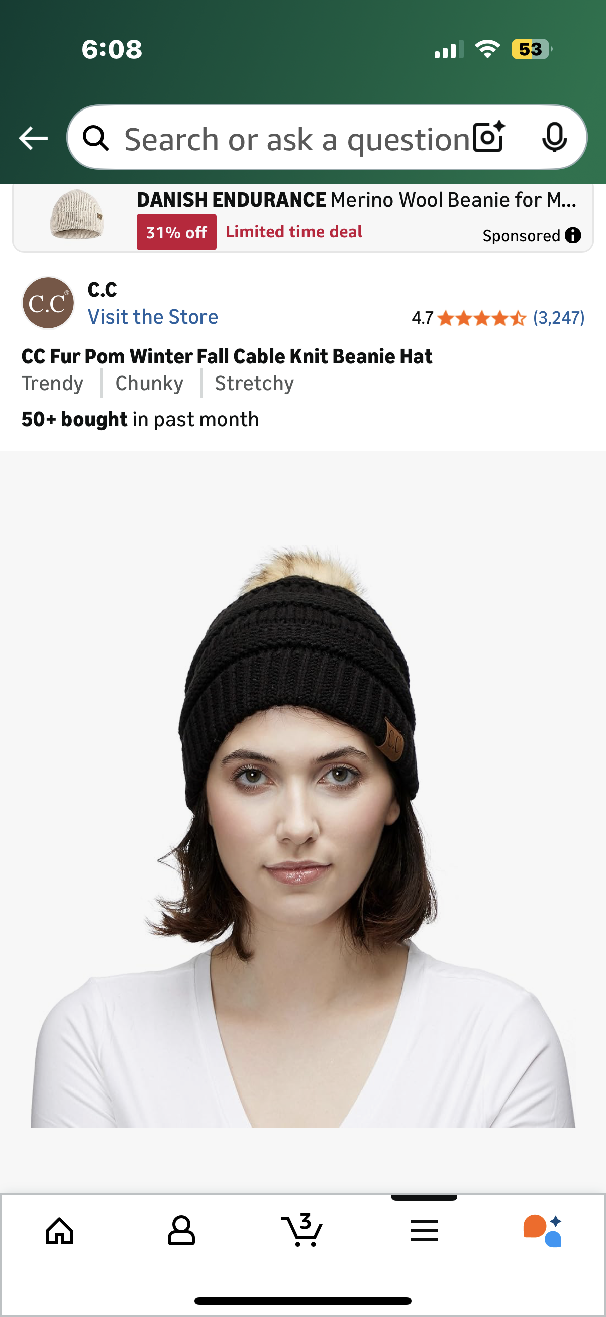 CC Fur Pom Winter Fall Cable Knit Beanie Hat