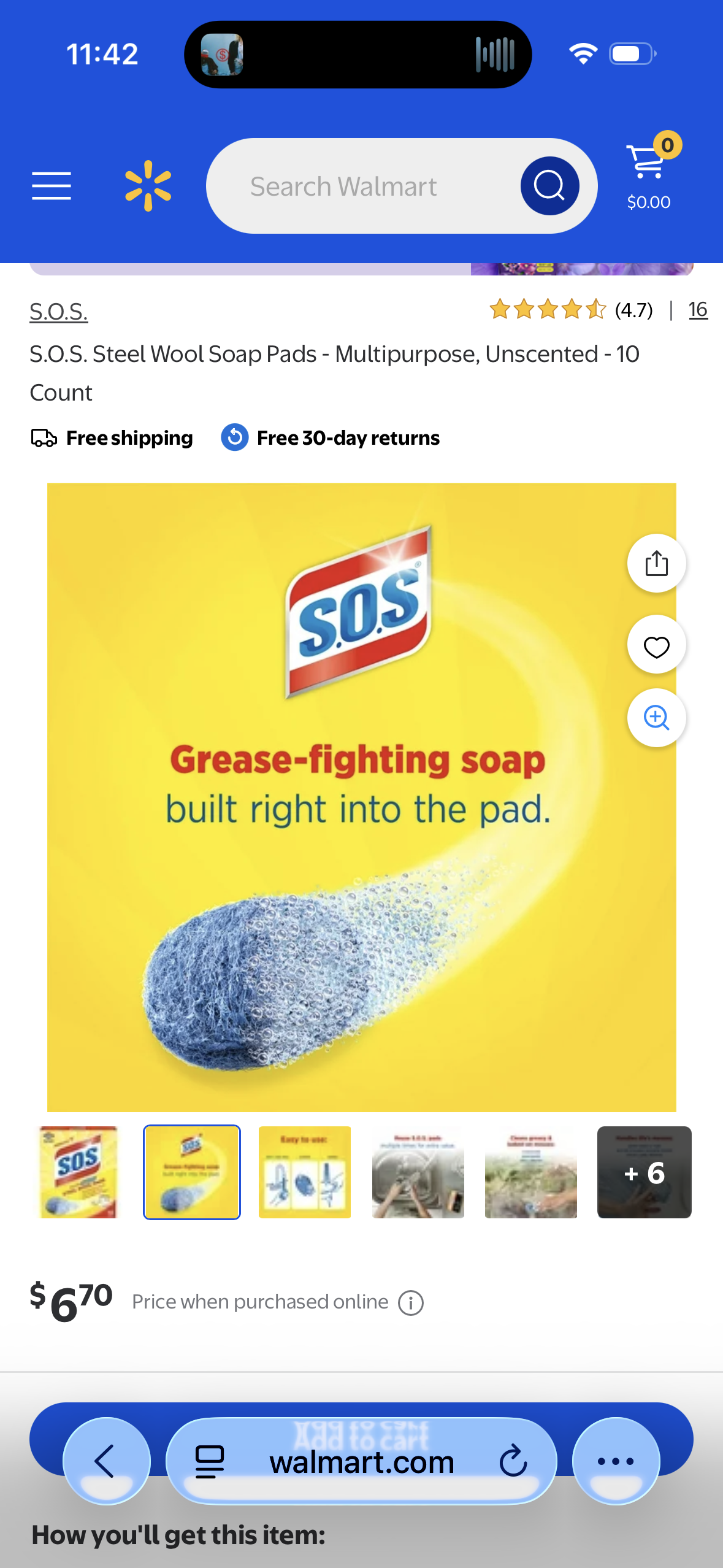 S.O.S. Steel Wool Soap Pads - Multipurpose, Unscented - 10 Count