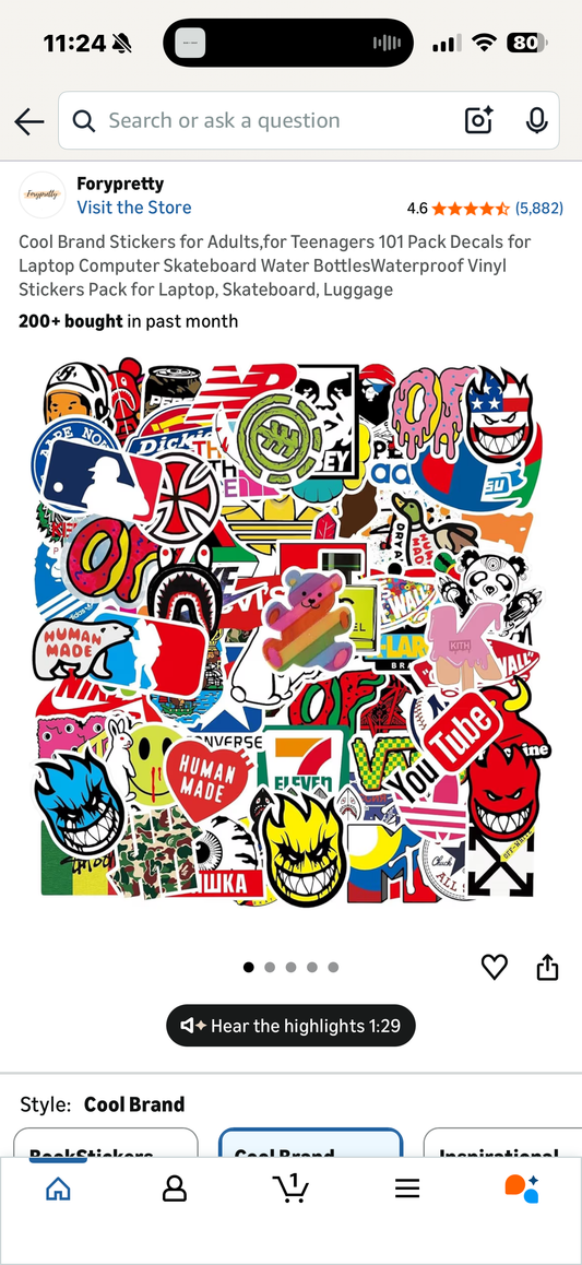 Cool Brand Stickers for Adults,for Teenagers 101 Pack Decals for Laptop Computer Skateboard Water BottlesWaterproof Vinyl Stickers Pack for Laptop, Skateboard, Luggage