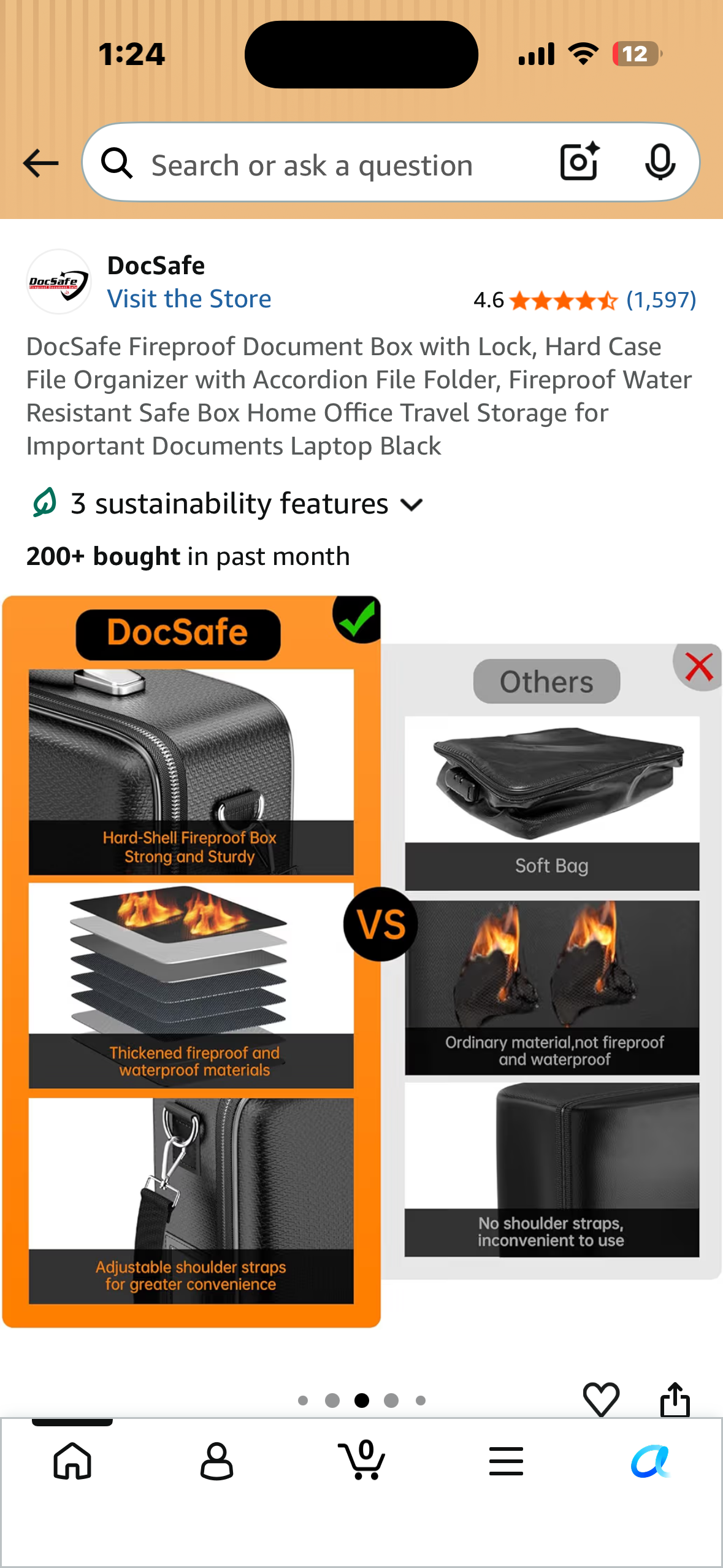 DocSafe Fireproof Document Box with Lock, Hard Case File Organizer with Accordion File Folder, Fireproof Water Resistant Safe Box Home Office Travel Storage for Important Documents Laptop Black