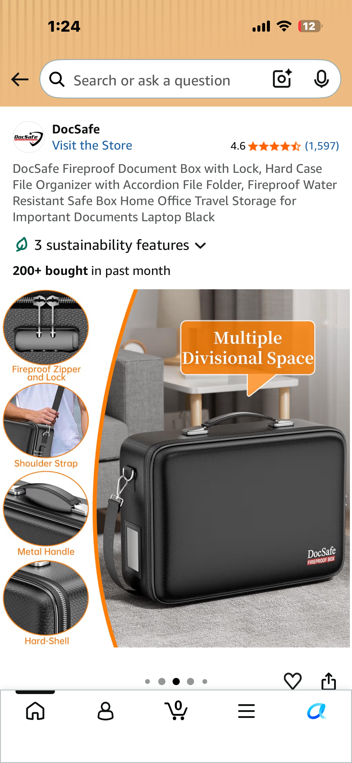 DocSafe Fireproof Document Box with Lock, Hard Case File Organizer with Accordion File Folder, Fireproof Water Resistant Safe Box Home Office Travel Storage for Important Documents Laptop Black