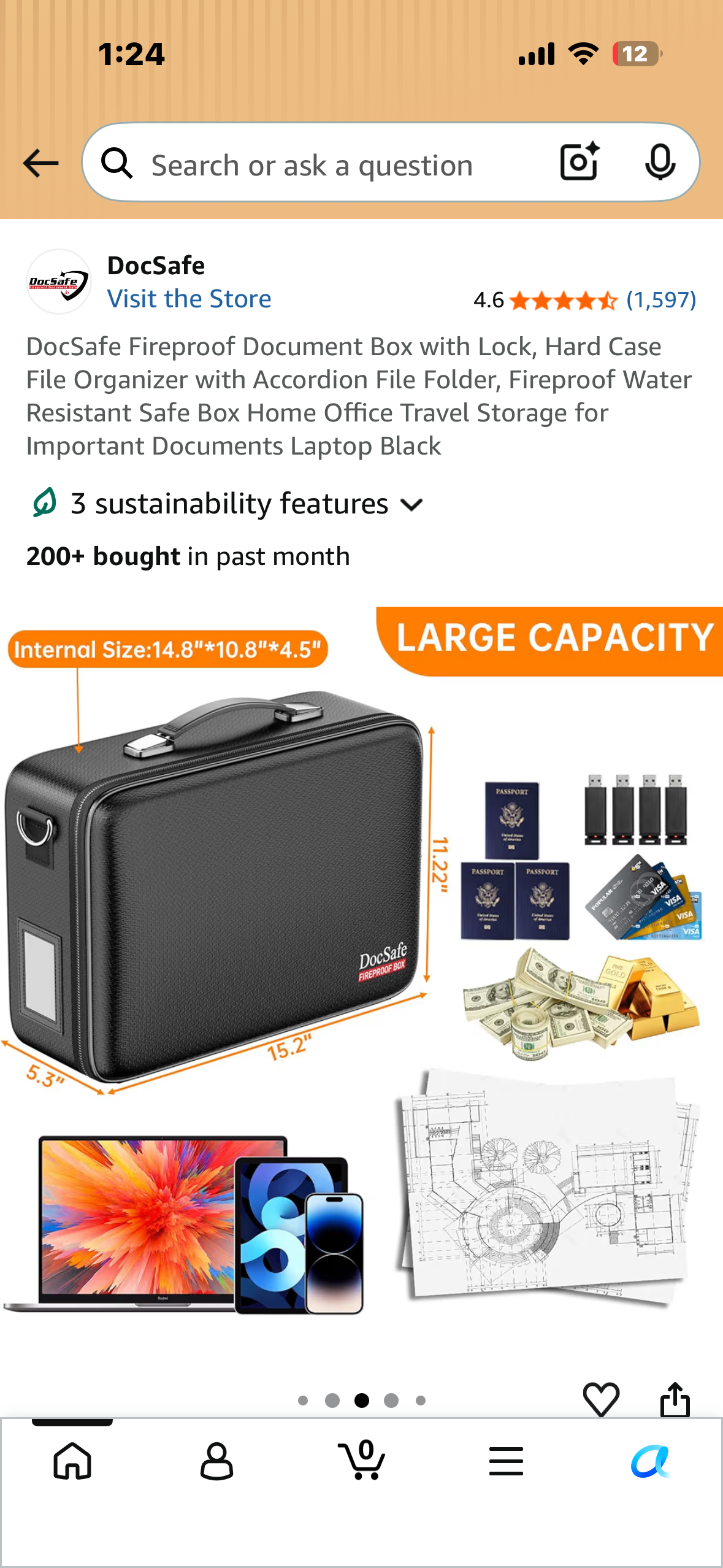 DocSafe Fireproof Document Box with Lock, Hard Case File Organizer with Accordion File Folder, Fireproof Water Resistant Safe Box Home Office Travel Storage for Important Documents Laptop Black