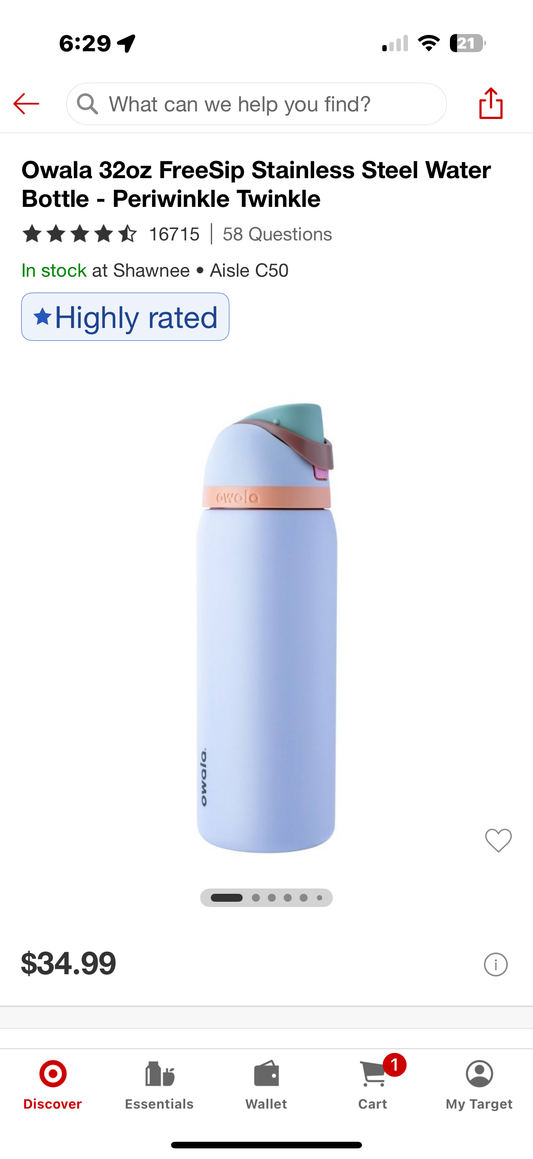 Owala 32oz FreeSip Stainless Steel Water Bottle - Periwinkle Twinkle