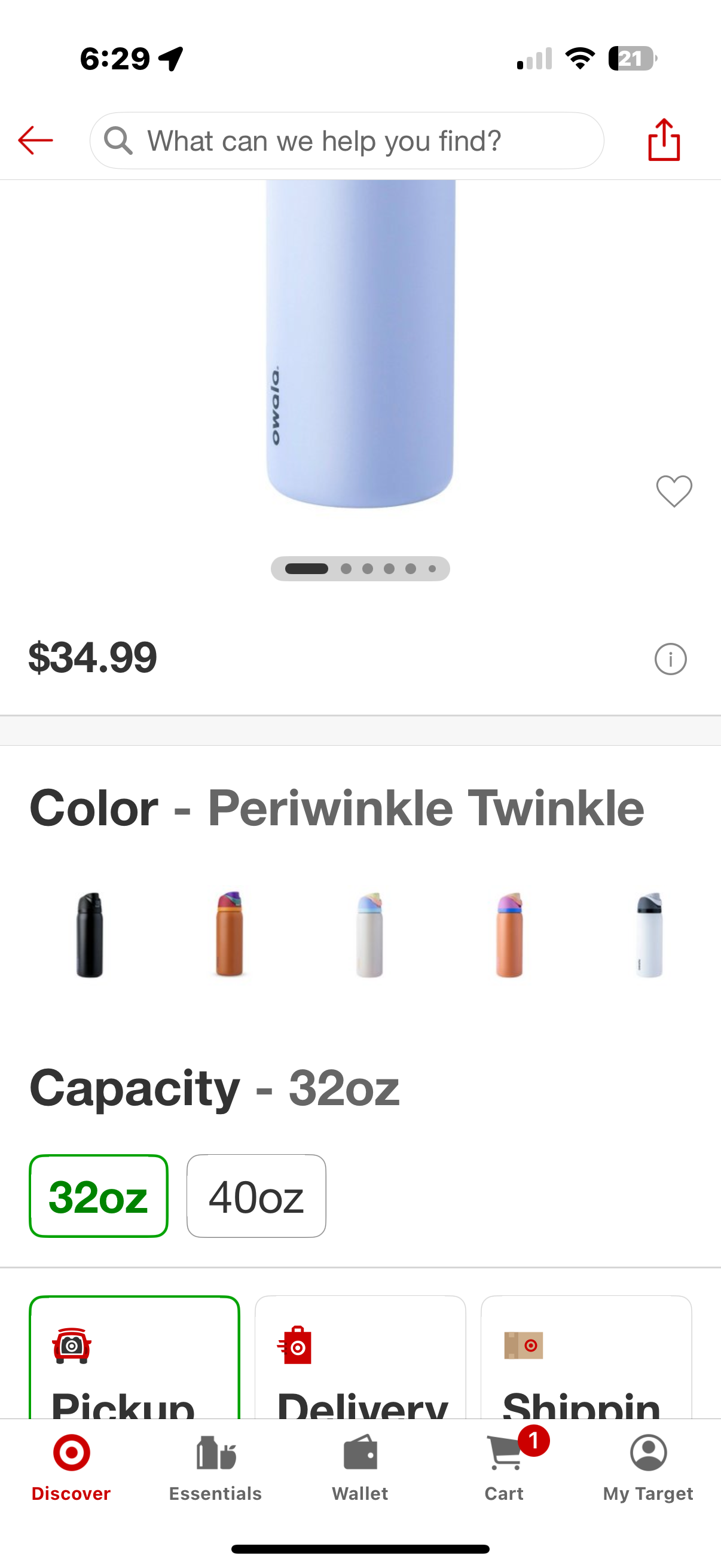 Owala 32oz FreeSip Stainless Steel Water Bottle - Periwinkle Twinkle