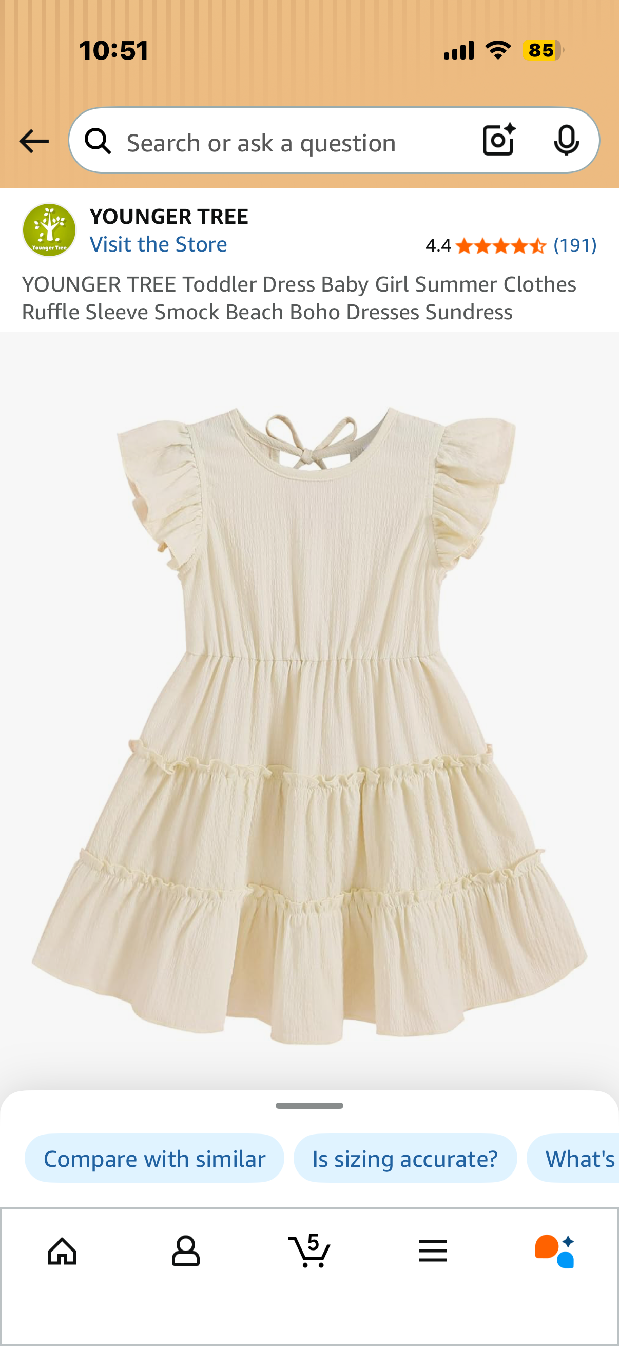 YOUNGER TREE Toddler Dress Baby Girl Summer Clothes Ruffle Sleeve Smock Beach Boho Dresses Sundress (Age 4-5 years)