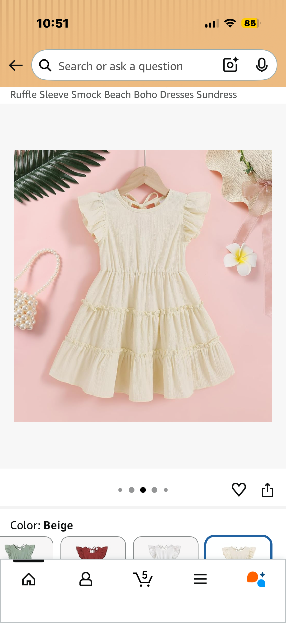 YOUNGER TREE Toddler Dress Baby Girl Summer Clothes Ruffle Sleeve Smock Beach Boho Dresses Sundress (Age 4-5 years)