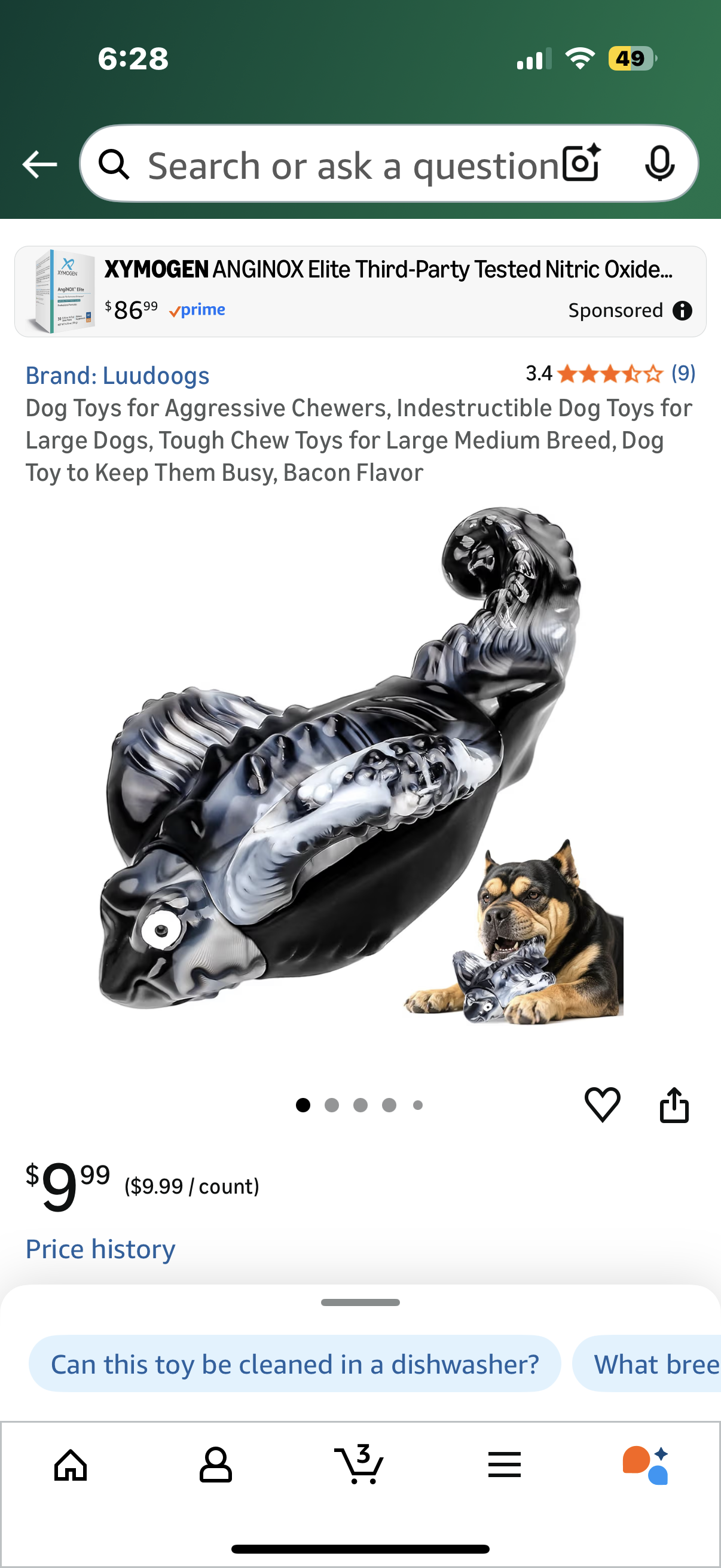Dog Toys for Aggressive Chewers, Indestructible Dog Toys for Large Dogs, Tough Chew Toys for Large Medium Breed, Dog Toy to Keep Them Busy, Bacon Flavor