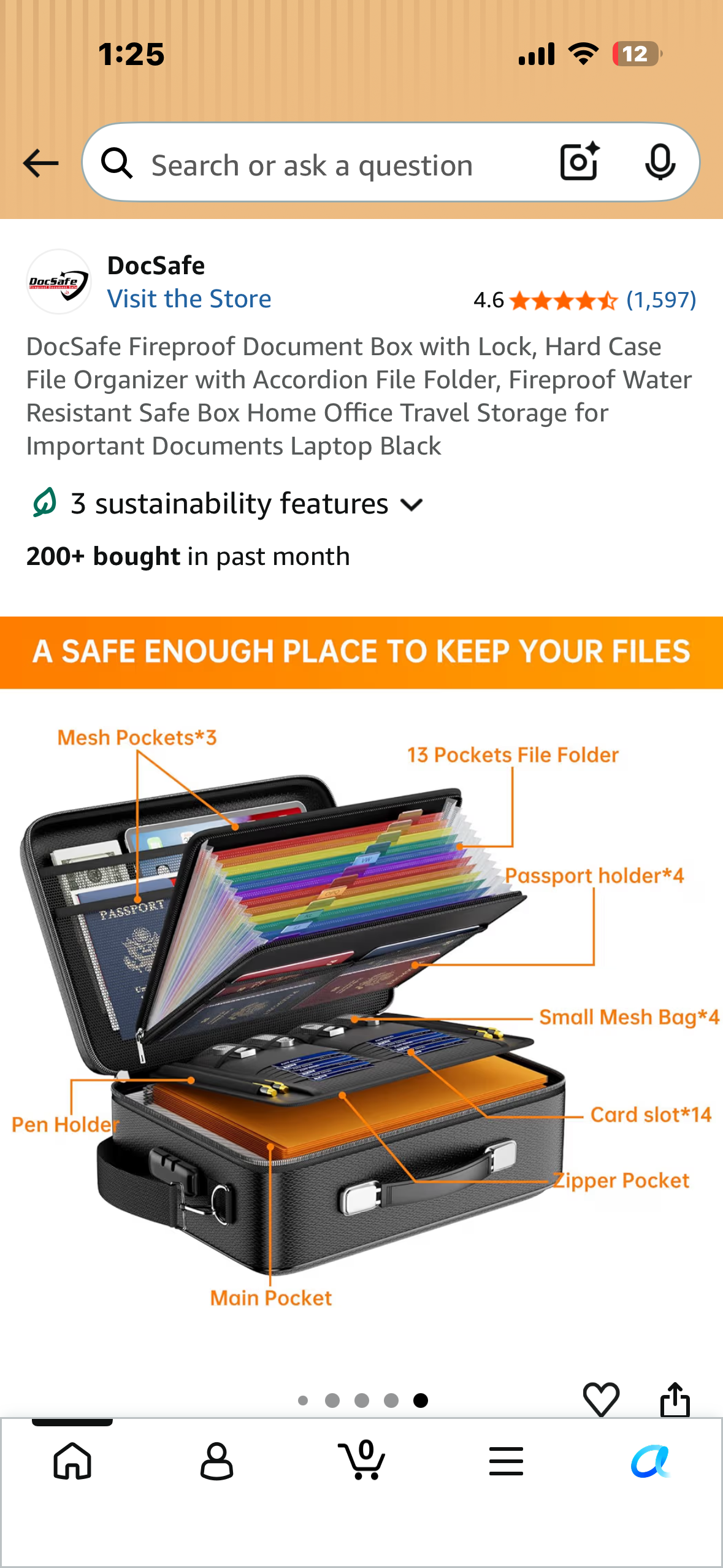 DocSafe Fireproof Document Box with Lock, Hard Case File Organizer with Accordion File Folder, Fireproof Water Resistant Safe Box Home Office Travel Storage for Important Documents Laptop Black