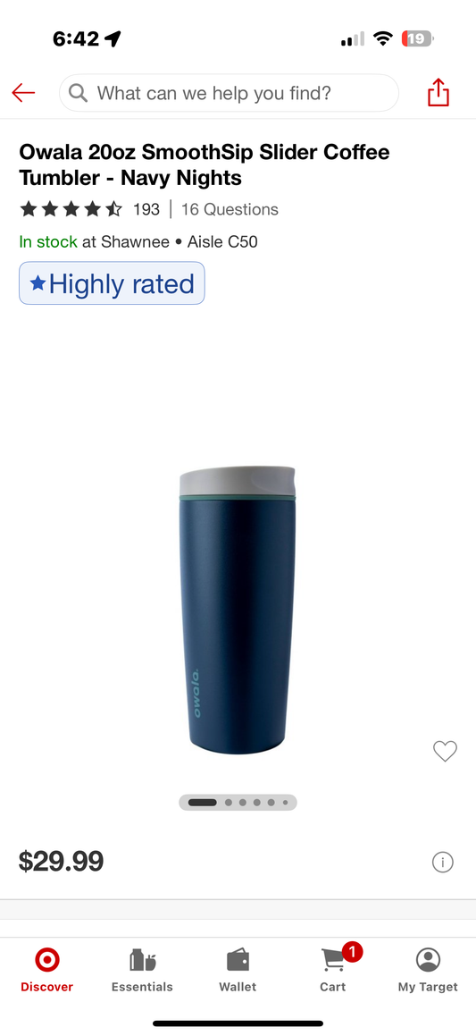 Owala 20oz SmoothSip Slider Coffee Tumbler - Navy Nights