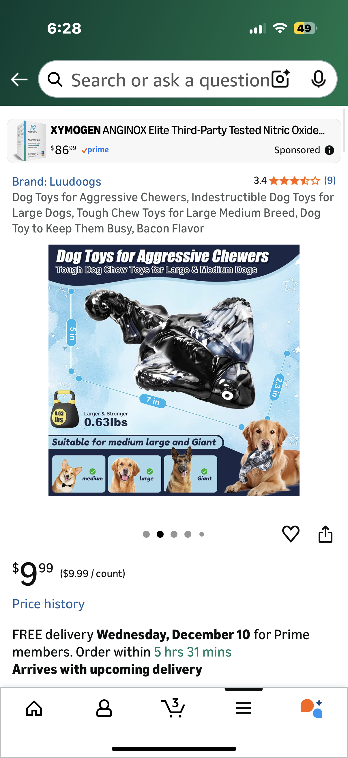 Dog Toys for Aggressive Chewers, Indestructible Dog Toys for Large Dogs, Tough Chew Toys for Large Medium Breed, Dog Toy to Keep Them Busy, Bacon Flavor