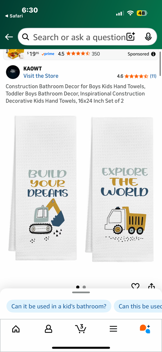 Construction Decor Kids Hand Towels Set of 2, Kids Boys Bathroom Decor, Build Your Dreams Dish Dishcloths Tea Towel for Kitchen Decor, Toddler Boy Hand Towels Bathroom Decor, 16x24in