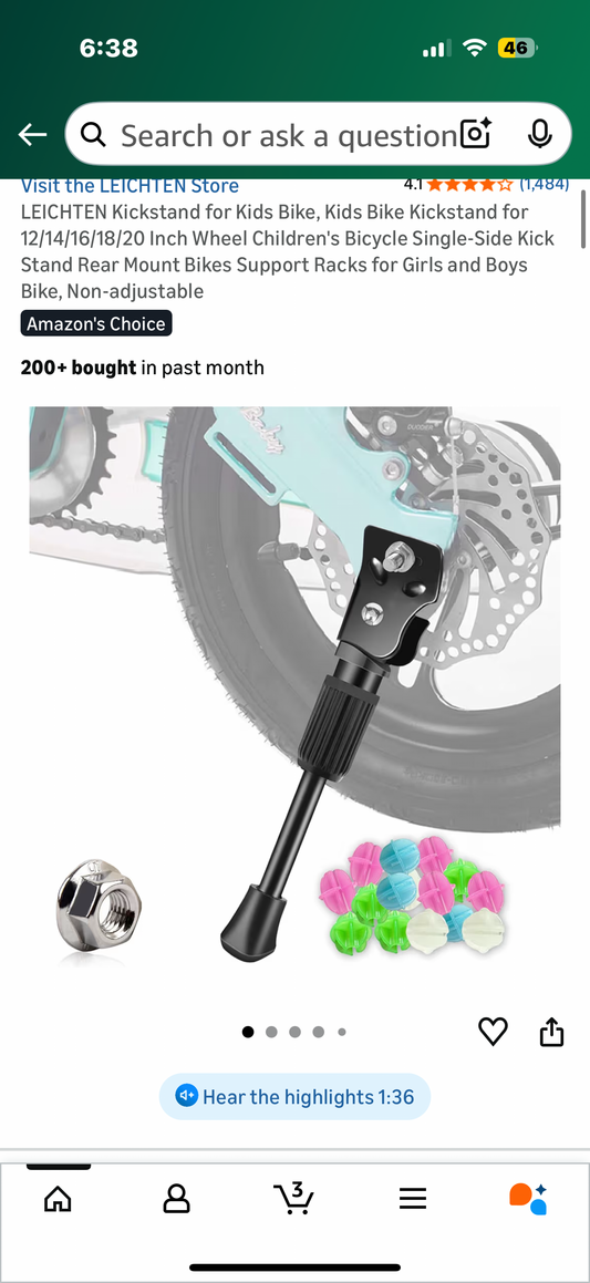 LEICHTEN Kickstand for Kids Bike, Kids Bike Kickstand for 16 Inch Wheel Children's Bicycle Single-Side Kick Stand Rear Mount Bikes Support Racks for Girls and Boys Bike, Non-adjustable