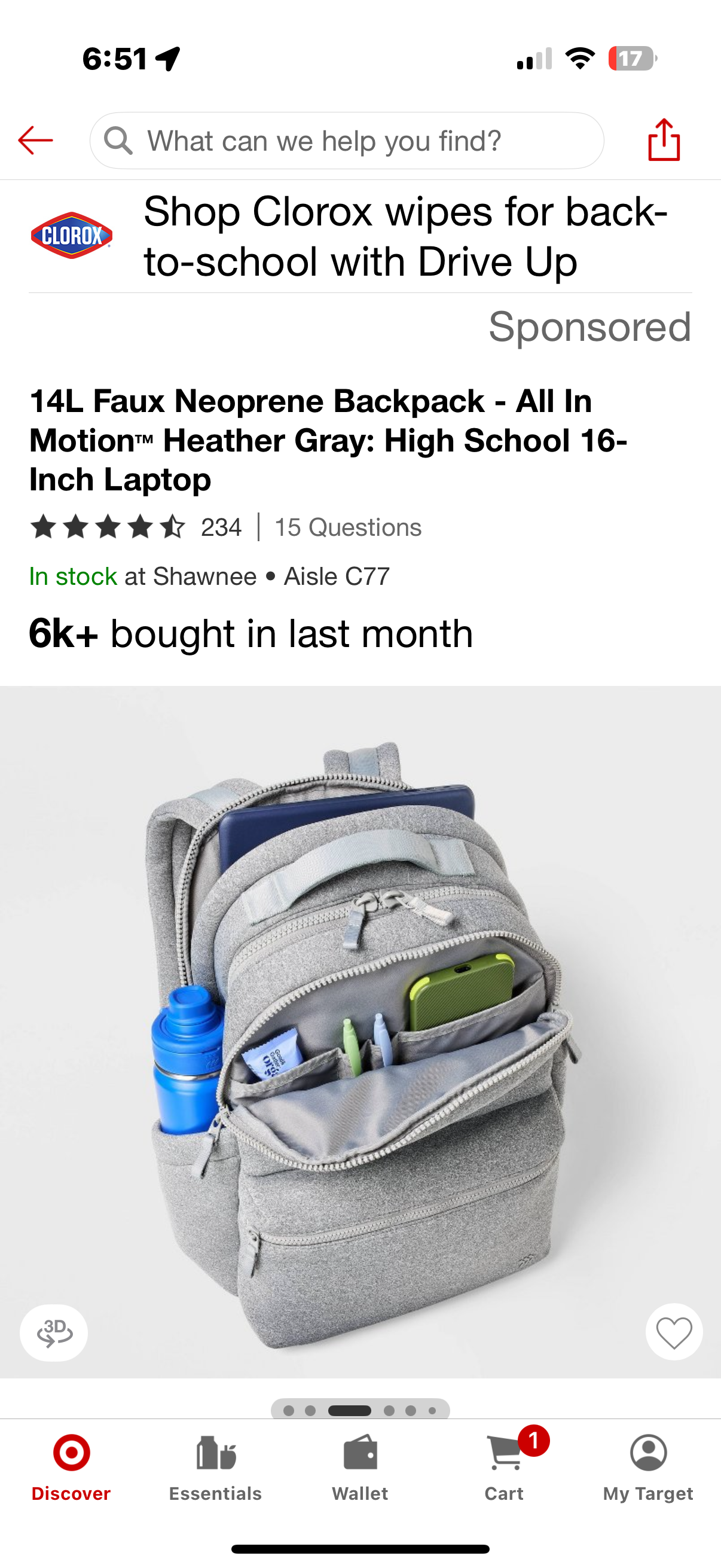 14L Faux Neoprene Backpack - All In Motion™ Heather Gray: High School 16- Inch Laptop