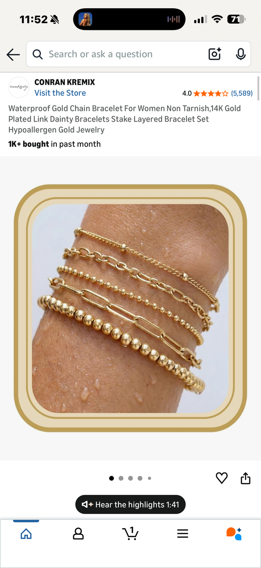 Waterproof Gold Chain Bracelet For Women Non Tarnish,14K Gold Plated Link Dainty Bracelets Stake Layered Bracelet Set Hypoallergen Gold Jewelry