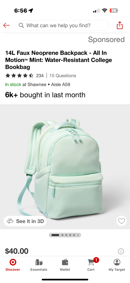 14L Faux Neoprene Backpack - All In Motion™ Mint: Water-Resistant College Bookbag