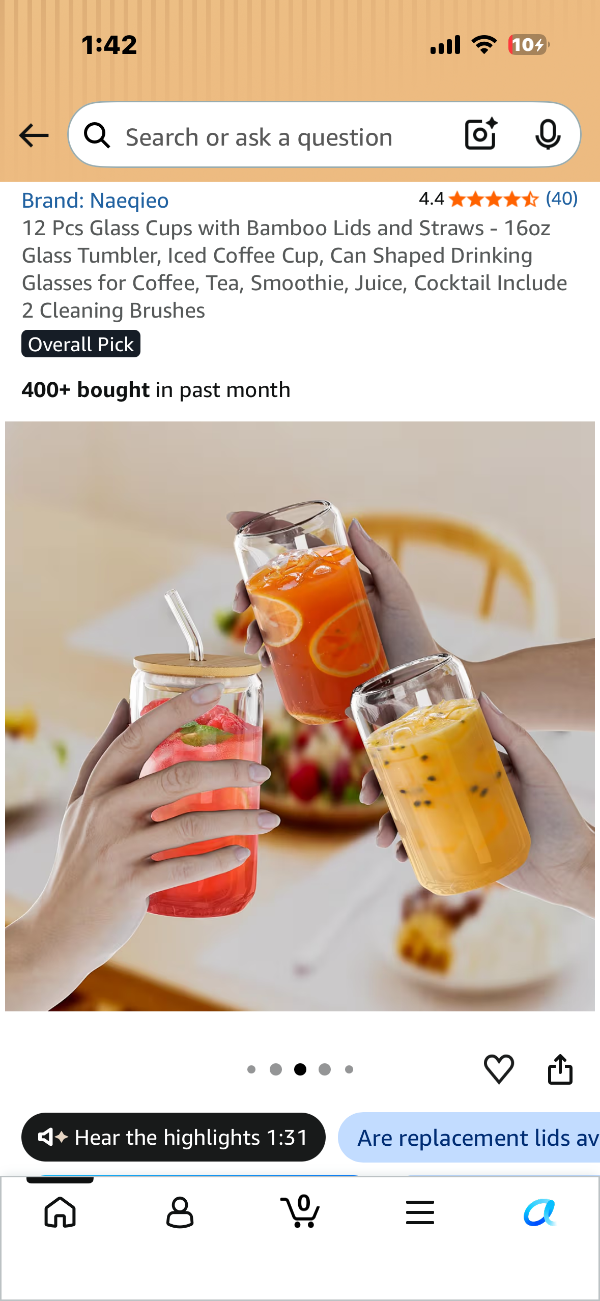 12 Pcs Glass Cups with Bamboo Lids and Straws, 16oz Glass Tumbler, for Coffee, Tea, Smoothie, Juice, Cocktails, Includes 2 Cleaning Brushes